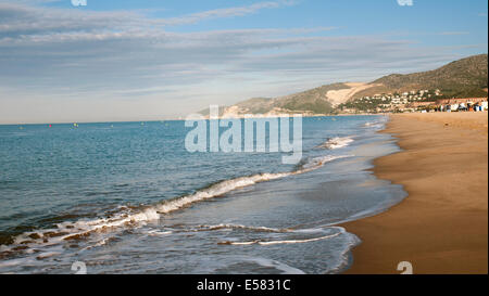 morning landscape of Spanish sand beach in Barcelona vicinity Stock Photo