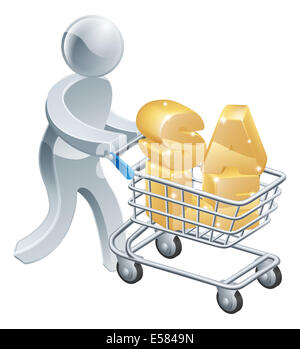 Sale trolley person, pushing a shopping cart with the word sale in it. Concept for buying things in a retail sale Stock Photo