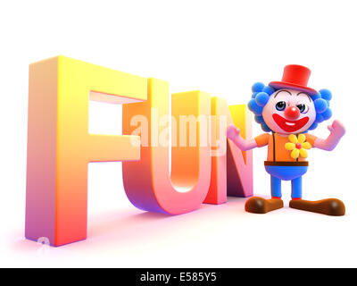 3d render of a clown with the word 'fun' spelt large Stock Photo