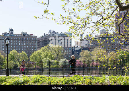 Runners on The Reservoir Jogging Path, Central Park, NYC, USA Stock Photo