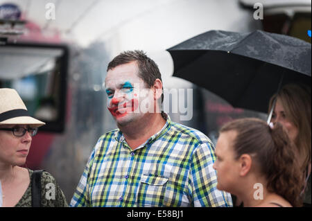 A man wearing clown makeup at the Brentwood Festival. Stock Photo