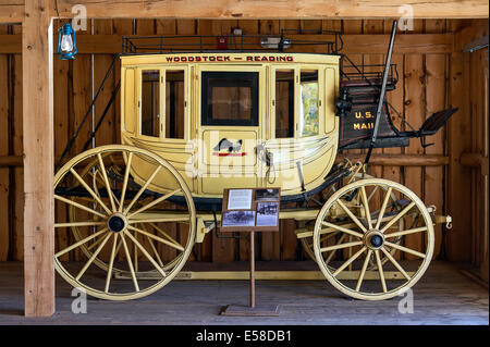 Antique Woodstock to Reading mail carriage, Wilder Barn, Plymouth Notch, Vermont, USA Stock Photo