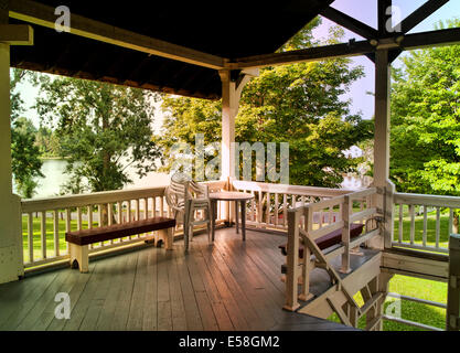 country porch with lake views Stock Photo