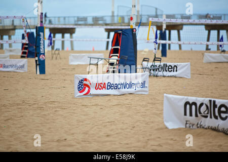 Empty Beach Before A Beach Volleyball Match, Hermosa Beach, California, USA. Stock Photo