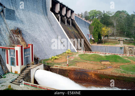 Spillway Water flowing at Concrete Gravity Dam view at Neyyar Dam Kerala India Stock Photo