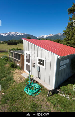 Chicken coop in Oregon's Wallowa Valley. Stock Photo