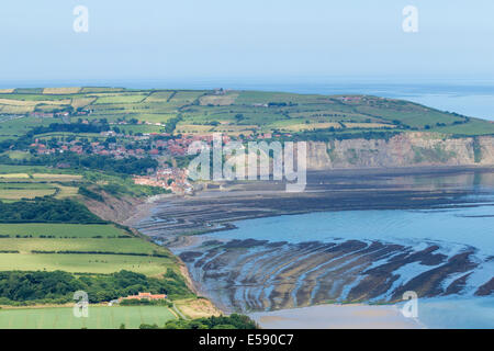View of Robin Hoods Bay from The Cleveland Way coastal footpath. North Yorkshire, England, UK Stock Photo