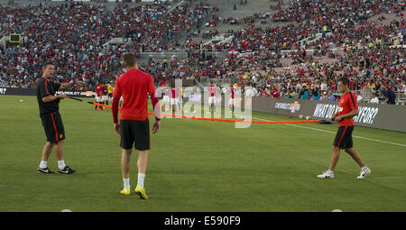 Pasadena, CALIFORNIA, USA. 24th July, 2014. Javier ''Chicharito ''Hernandez from the Manchester United practice before the game against the Los Angeles Galaxy at the Rose Bowl in Pasadena, California for the Guinness International Championship Cup on Wednesday 23, July 2014.ARMANDO ARORIZO Credit:  Armando Arorizo/Prensa Internacional/ZUMA Wire/Alamy Live News Stock Photo