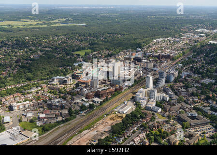 An aerial view showing the centre of Woking in Surrey, United Kingdom. Stock Photo