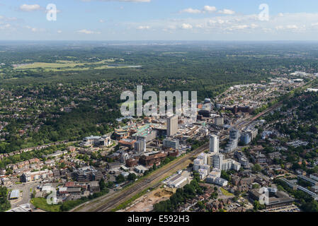 An aerial view showing the centre of Woking in Surrey, United Kingdom. Stock Photo