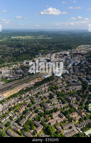 An aerial view showing the centre of Woking in Surrey, United Kingdom. Stock Photo