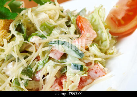 Caesar salad prepared on  classical recipe.closeup Stock Photo