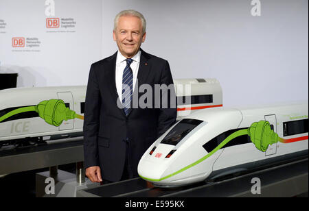 Berlin, Germany. 24th July, 2014. CEO of Deutsche Bahn (DB) Ruediger Grube during the DB midyear press conference in Berlin, Germany, 24 July 2014. Photo: RAINER JENSEN/dpa/Alamy Live News Stock Photo