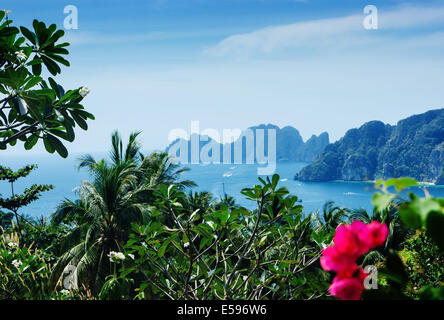 View of the island  Phi Phi Don  from the viewing point,  South of Thailand. Stock Photo
