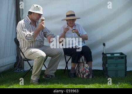 Scenes from member's Day at the Royal Horticultural Show in Cheshire, July 2014; Taking a break for an ice cream Stock Photo