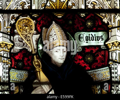 Saint Egidius stained  glass, St Giles Church, Bubbenhall, Warwickshire, England, UK Stock Photo
