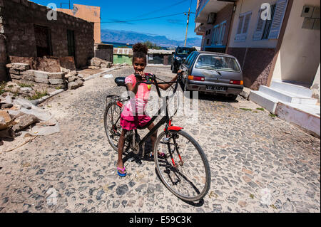 Local children in Mindelo, Sao Vicente Island, Cape Verde. Stock Photo