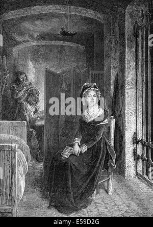 Marie Antoinette, Maria Antonia Josepha or Josephina Johanna, 1755 - 1793, Queen of France and Navarre, in a prison cell Stock Photo