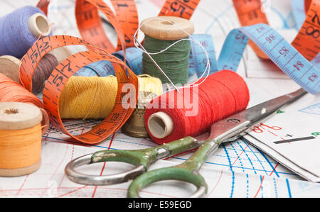 still life various sewing accessories in the scheme Stock Photo