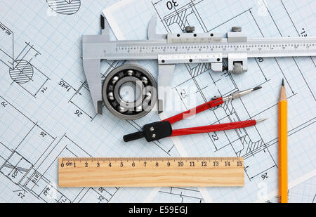 technical drawing and tools Stock Photo - Alamy