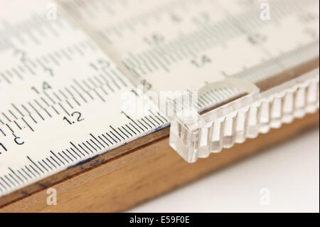 Vernier scale old logarithmic ruler Stock Photo