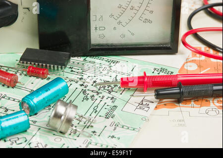 electric meter and electronic components on circuit Stock Photo
