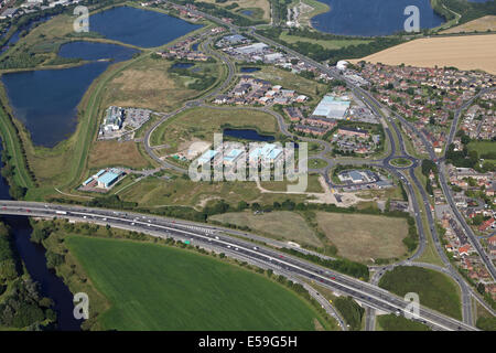 aerial view of Calder Park business park and nature reserve at J39 of the M1 near Wakefield, West Yorkshire, UK Stock Photo