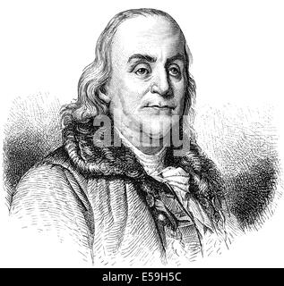 Benjamin Franklin, 1706 - 1790, a North American printer, publisher, writer, scientist, inventor and statesman, Stock Photo