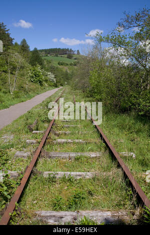Disused railway line in the Garw valley with path alongside Stock Photo