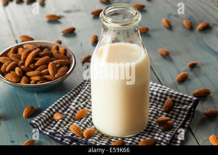 Organic White Almond Milk in a Jug Stock Photo