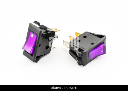 Purple Rocker Switches with Light. Stock Photo