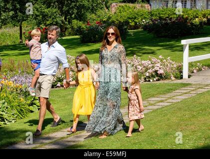 Crown Prince Frederik with Prince Vincent, Prinzess Isabella, Crown Princess Mary and Princess Josephine attend a photo session for the press at Grasten Palace, Denmark, 24 July 2014. RPE/Albert Nieboer/NETHERLANDS OUT/   - NO WIRE SERVICE - Stock Photo