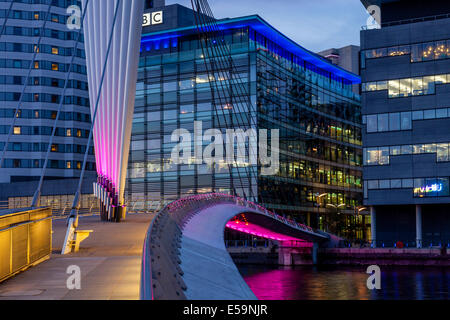 Media City Uk and The Media City Footbridge, Salford Quays, Manchester, England Stock Photo