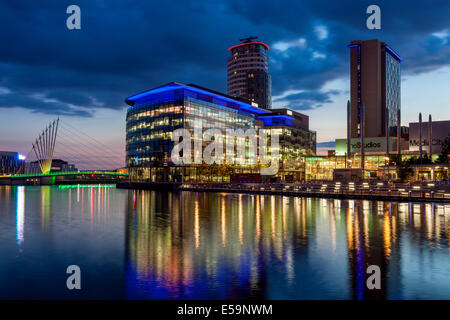 Media City Uk and The Media City Footbridge, Salford Quays, Manchester, England Stock Photo