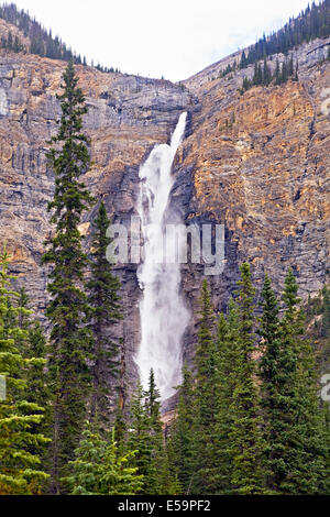 Mountain glacial runoff feeds Takakkaw Falls in Yoho National Park British Colombia Canada Stock Photo