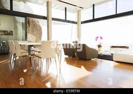 Dining and living area in modern house Stock Photo