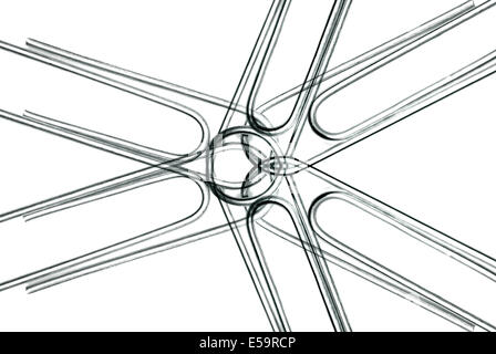 Paperclips attached to represent working together and teamwork on white background Stock Photo