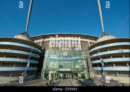 An external view of the Etihad Stadium, home of Barclays Premier League club Manchester City Football Club (Editorial use only).