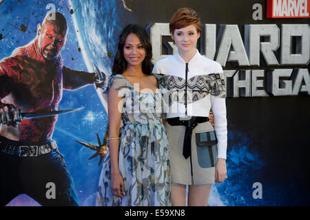 Zoe Saldana and Karen Gillan arrive for the European Premiere of Guardians Of The Galaxy. Stock Photo