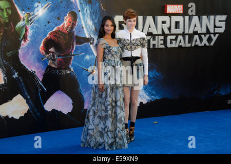 Zoe Saldana and Karen Gillan arrive for the European Premiere of Guardians Of The Galaxy. Stock Photo