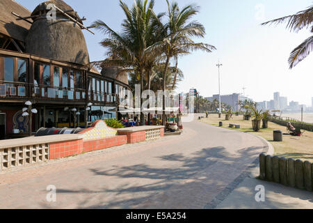 Durban, South Africa. Early morning on Durban's beachfront with Moyo restaurant on the promenade Stock Photo