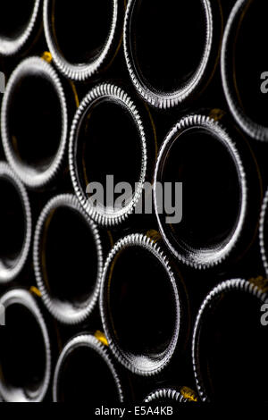 Detail with the bottom of some whine bottles. Stock Photo