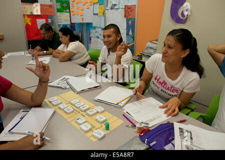 Adult students in free English as a Second Language (ESL) class for non-native English speakers in Austin TX. Stock Photo