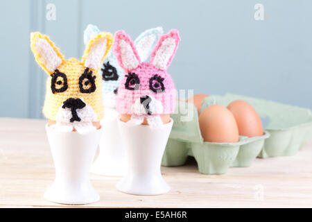 Crochet bunnies for Easter Eggs Stock Photo
