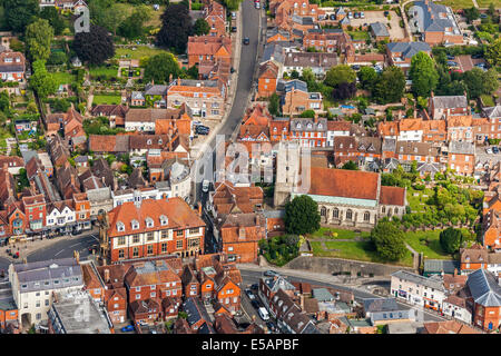 Aerial view of Marlborough, Wiltshire, UK with the Parish Church of St Mary just right of centre. JMH6216 Stock Photo