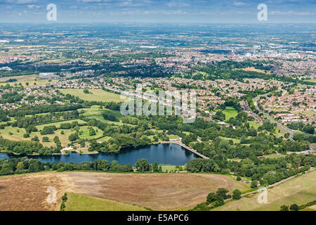 Aerial view of Coate Water Country Park looking towards Swindon Wiltshire, UK. JMH6223 Stock Photo