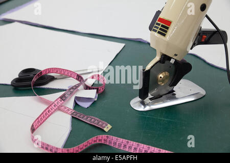 tape measure and scissors on table Stock Photo