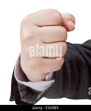 clenched fist close up - hand gesture isolated on white background Stock Photo