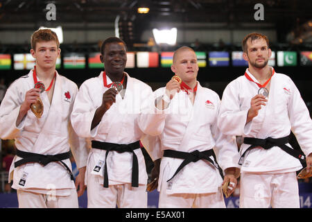 Glasgow, Scotland. 25th July, 2014. Glasgow Commonwealth Games. Mens 81kg Judo medalists. Credit:  Action Plus Sports/Alamy Live News Stock Photo