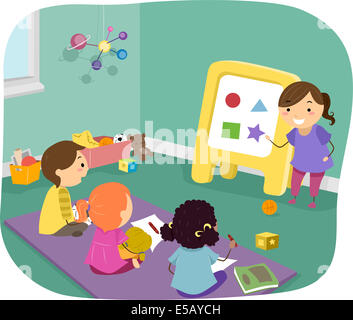 Illustration of Preschool Kids Learning Basic Shapes Stock Photo